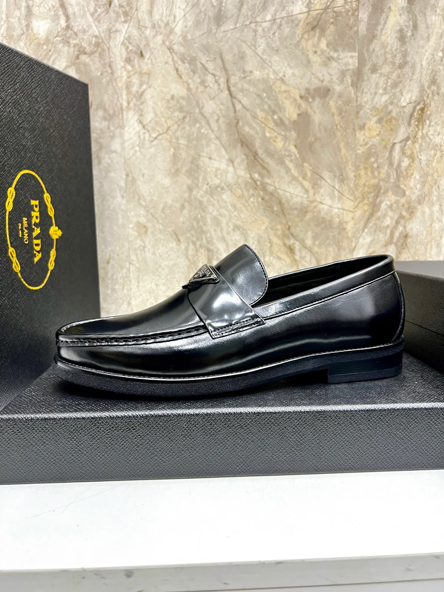 PRADA~ Size: 38-44 (customized 45/46 P: 💰880 P's original official website new high-end men's leather shoes, top-quality original replicas, made of imported open edge beads/calf leather, calf leather breathable lining, original leather outsole!